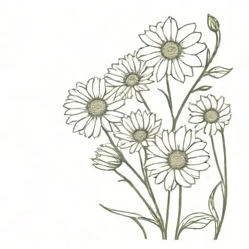 small mum, daisy, violet and poppy flowers blooming tattoo design idea