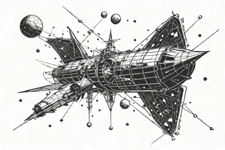 barque in space in a meteor shower tattoo design idea