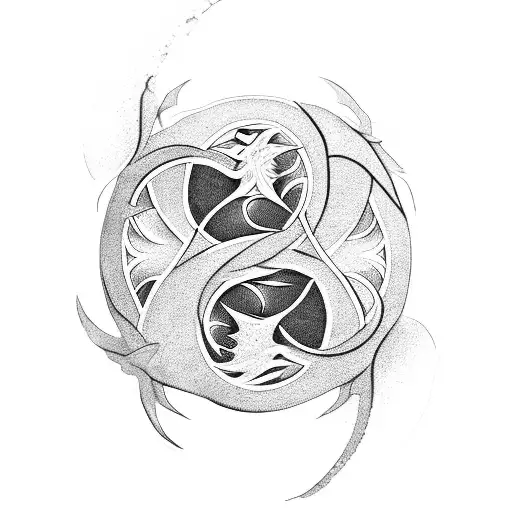 A dragon and lotus flower intertwined in a yin and yang symbol tattoo design idea