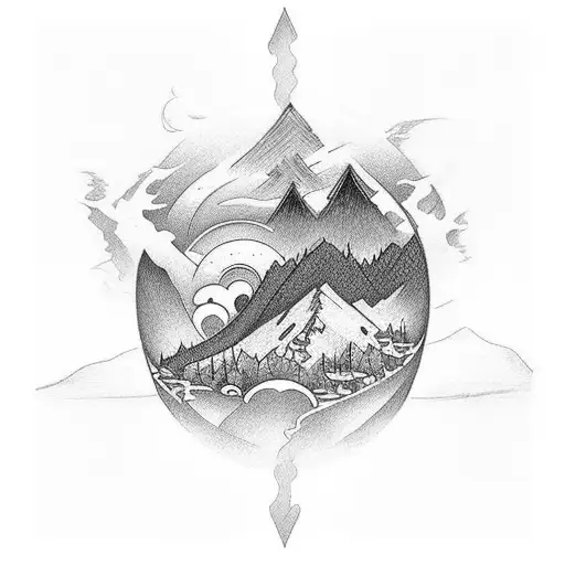 Since I can't show you an image directly, I'll describe the design:  The tattoo features a serene landscape with majesti tattoo design idea