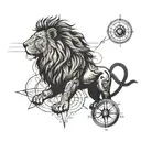 A lion with a compass rose as its mane tattoo design idea