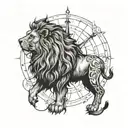 A lion with a compass rose as its mane tattoo design idea