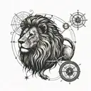 A lion with a compass rose as its mane tattoo design idea