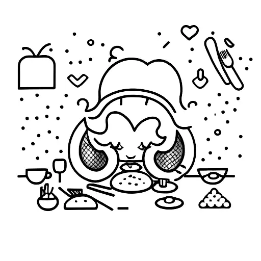 A minimalist tattoo of a girl curled up next to a plate of food, symbolizing your love for sleeping and eating tattoo design idea