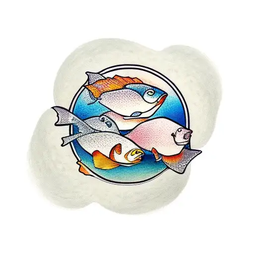  Two fish and five breads forming a circle, old school traditional american tattoo stile tattoo design idea