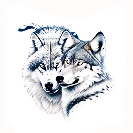 wild wolf and wolf cub tattoo design idea