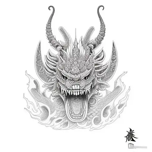 kaido na forma dragão com onigashima colorida tattoo design idea