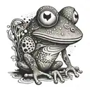 A whimsical frog with exaggerated features smoking a joint on a tree trunk, with psychedelic patterns in the background tattoo design idea