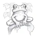 A sketch-style tattoo of a frog enjoying a joint on a tree trunk, with a playful and light-hearted feel tattoo design idea