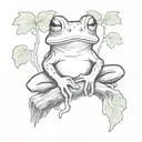 A sketch-style tattoo of a frog enjoying a joint on a tree trunk, with a playful and light-hearted feel tattoo design idea