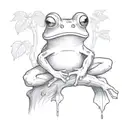 A sketch-style tattoo of a frog enjoying a joint on a tree trunk, with a playful and light-hearted feel tattoo design idea