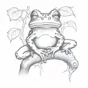 A sketch-style tattoo of a frog enjoying a joint on a tree trunk, with a playful and light-hearted feel tattoo design idea