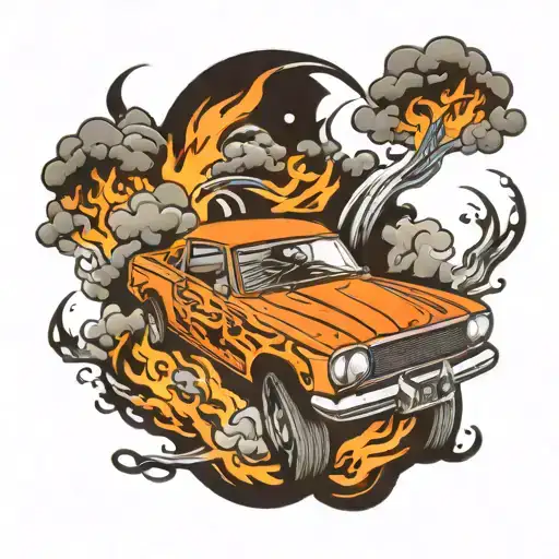 car drifting tattoo design idea