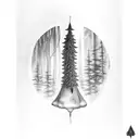 A witch brewing a potion in a pine forest tattoo design idea