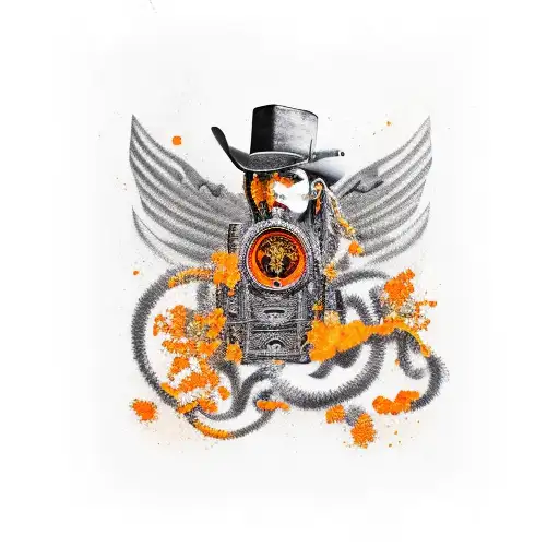 Wild West gothic style orange black and yellow tattoo design idea