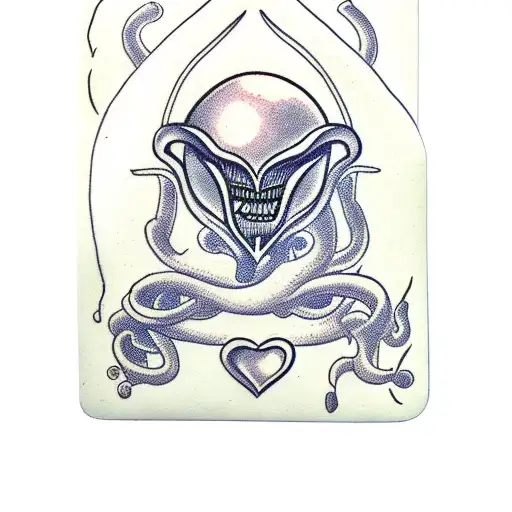 Alien head jack of hearts card tattoo design idea