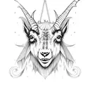 satanic goat with psychedelic mushrooms and pine trees tattoo design idea