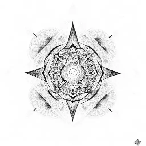 A dotwork mandala design incorporating trap music symbols and gun motifs tattoo design idea