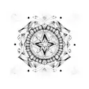 A dotwork mandala design incorporating trap music symbols and gun motifs tattoo design idea