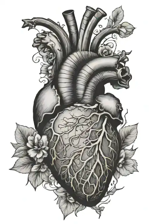 fine line realistic heart  tattoo design idea