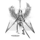 fallen angel with sword and shield tattoo design idea