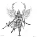 fallen angel with sword and shield tattoo design idea