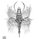 fallen angel with sword and shield tattoo design idea