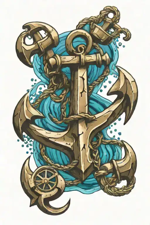 fouled anchor with diver silhouette in background. underwater blue sea background   tattoo design idea
