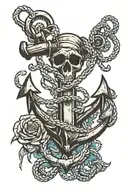 fouled anchor with diver silhouette in background. underwater blue sea background   tattoo design idea