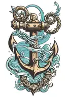 fouled anchor with diver silhouette in background. underwater blue sea background   tattoo design idea