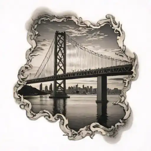 bay bridge sunrise integrated tattoo design idea