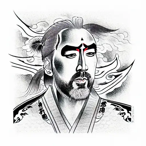 nic cage as miyamoto musashi tattoo design idea