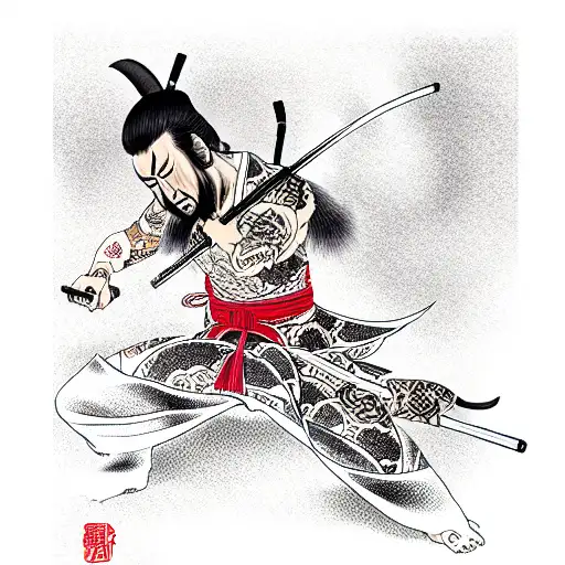 miyamoto musashi with nic cage face tattoo design idea