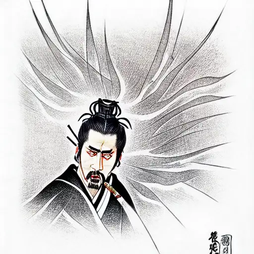 miyamoto musashi with nic cage face tattoo design idea