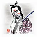 miyamoto musashi with nic cage face tattoo design idea