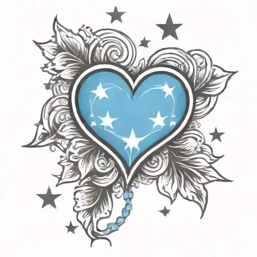 blue heart intertwined with stars and paw prints surrounded tattoo design idea