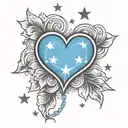 blue heart intertwined with stars and paw prints surrounded tattoo design idea