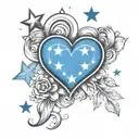 blue heart intertwined with stars and paw prints surrounded tattoo design idea