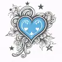 blue heart intertwined with stars and paw prints surrounded tattoo design idea