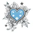 blue heart intertwined with stars and paw prints surrounded tattoo design idea