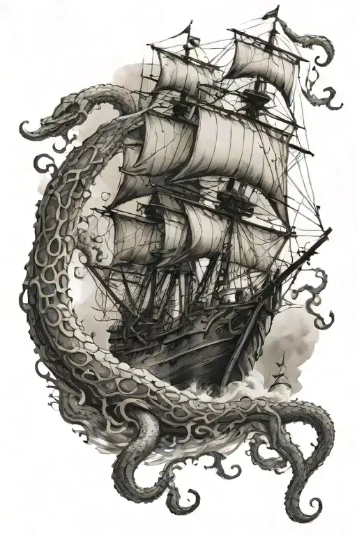 kraken attacking a ship tattoo design idea