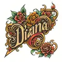 lettering the name diana tattoo design idea