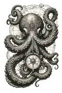 a detailed octopus with a nautical map and compass background tattoo design idea