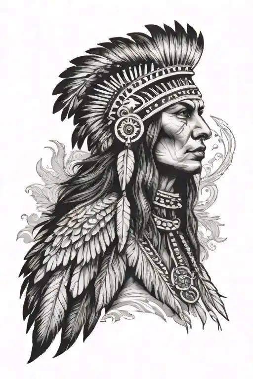 eagle and red indian girl tattoo design idea