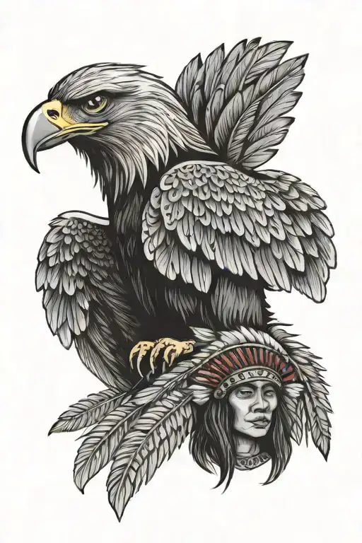 eagle and red indian woman tattoo design idea