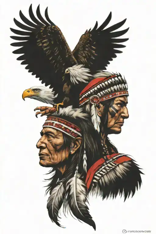 eagle and red indian woman tattoo design idea