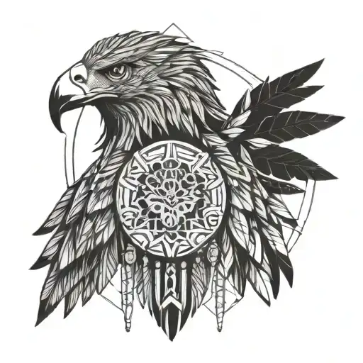 eagle and indian woman tattoo design idea