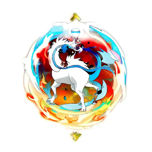 Yin and Yang fire and ice dragon with Sagittarius symbol tattoo design idea