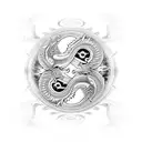 Yin and Yang fire and ice dragon with Sagittarius symbol tattoo design idea