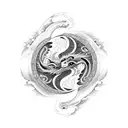 Yin and Yang fire and ice dragon with Sagittarius symbol tattoo design idea